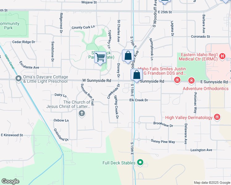map of restaurants, bars, coffee shops, grocery stores, and more near 3439 Spring Creek Drive in Idaho Falls