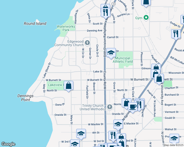 map of restaurants, bars, coffee shops, grocery stores, and more near 908 Beaver Street in Beaver Dam