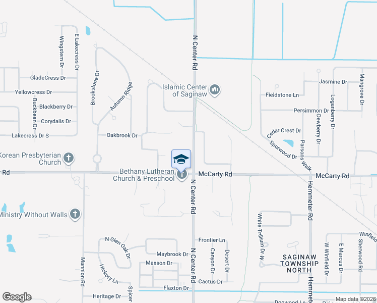 map of restaurants, bars, coffee shops, grocery stores, and more near 4093 North Center Road in Saginaw