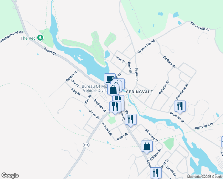 map of restaurants, bars, coffee shops, grocery stores, and more near 452 Main Street in Sanford