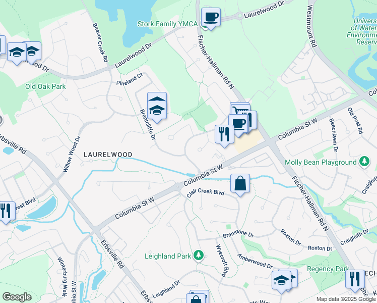 map of restaurants, bars, coffee shops, grocery stores, and more near 378 Gatestone Boulevard in Waterloo