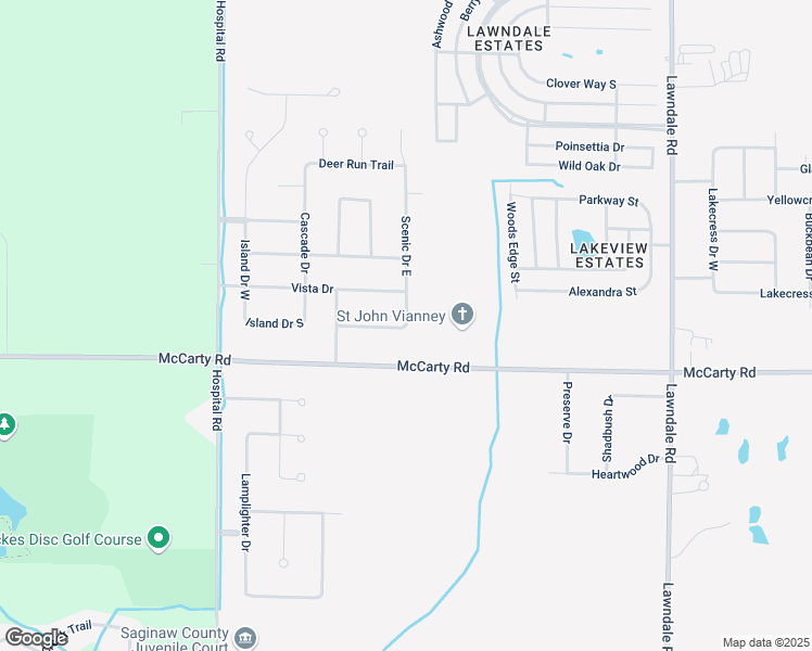 map of restaurants, bars, coffee shops, grocery stores, and more near 3457 Scenic Drive East in Saginaw