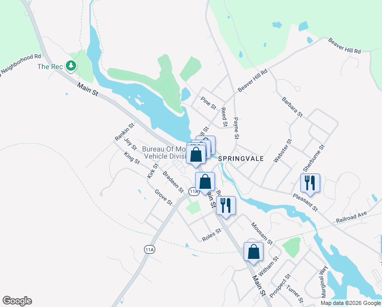 map of restaurants, bars, coffee shops, grocery stores, and more near 443 Main Street in Sanford