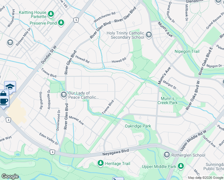 map of restaurants, bars, coffee shops, grocery stores, and more near 255 Callaghan Crescent in Oakville