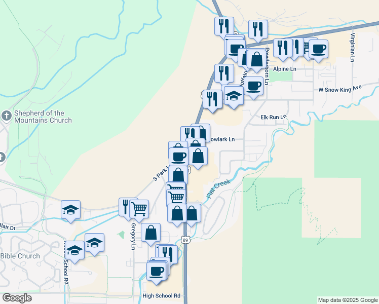 map of restaurants, bars, coffee shops, grocery stores, and more near 740 U.S. 89 in Jackson