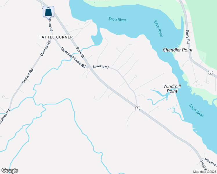 map of restaurants, bars, coffee shops, grocery stores, and more near State Route 9 in Biddeford