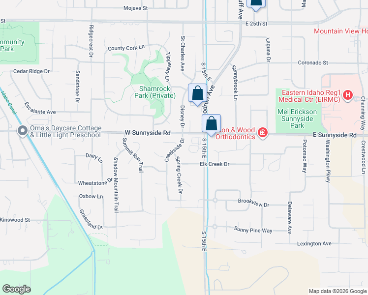 map of restaurants, bars, coffee shops, grocery stores, and more near 3439 Spring Creek Drive in Idaho Falls