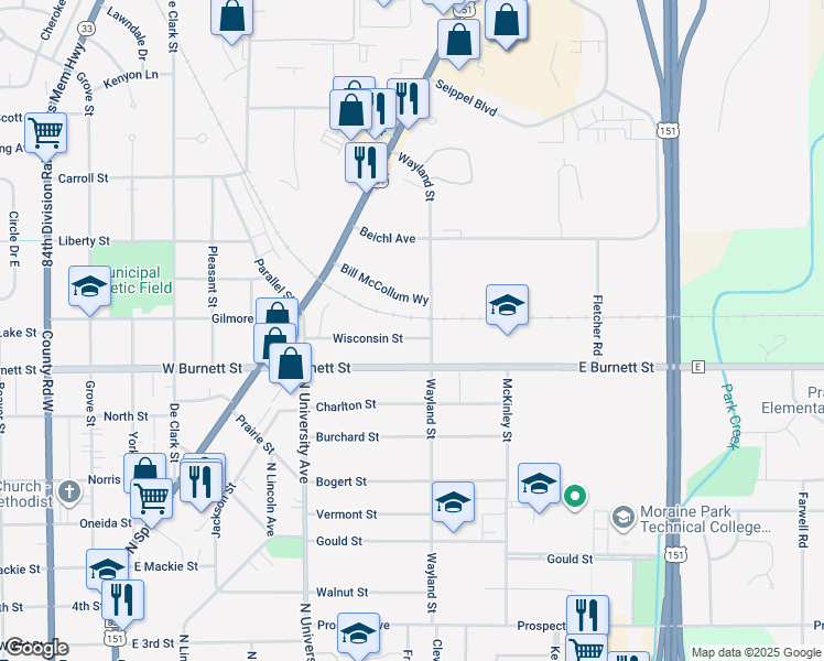 map of restaurants, bars, coffee shops, grocery stores, and more near 144 Wisconsin Street in Beaver Dam