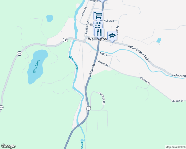 map of restaurants, bars, coffee shops, grocery stores, and more near 299 South Main Street in Wallingford