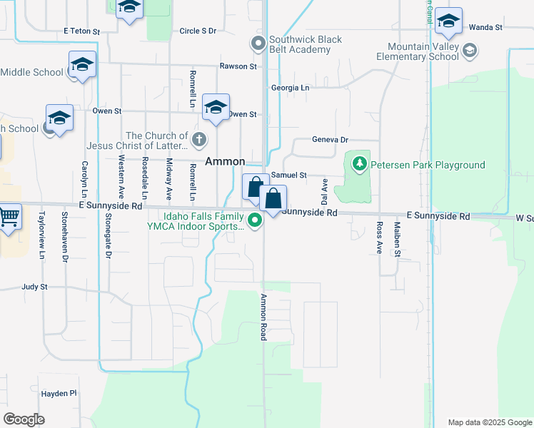 map of restaurants, bars, coffee shops, grocery stores, and more near 3300-3410 Ammon Rd in Ammon