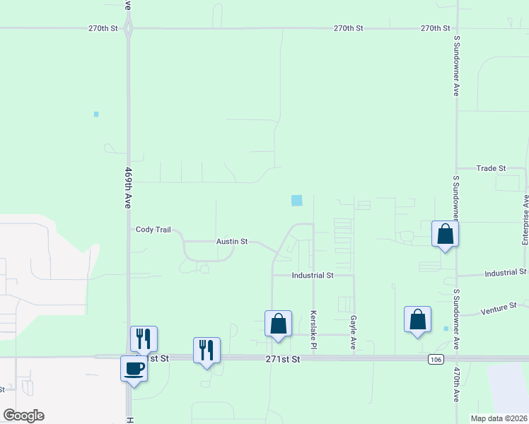 map of restaurants, bars, coffee shops, grocery stores, and more near 27057 Katie Road in Tea