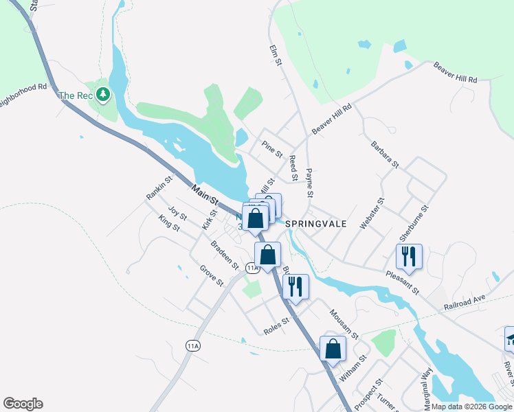 map of restaurants, bars, coffee shops, grocery stores, and more near 452 Main Street in Sanford