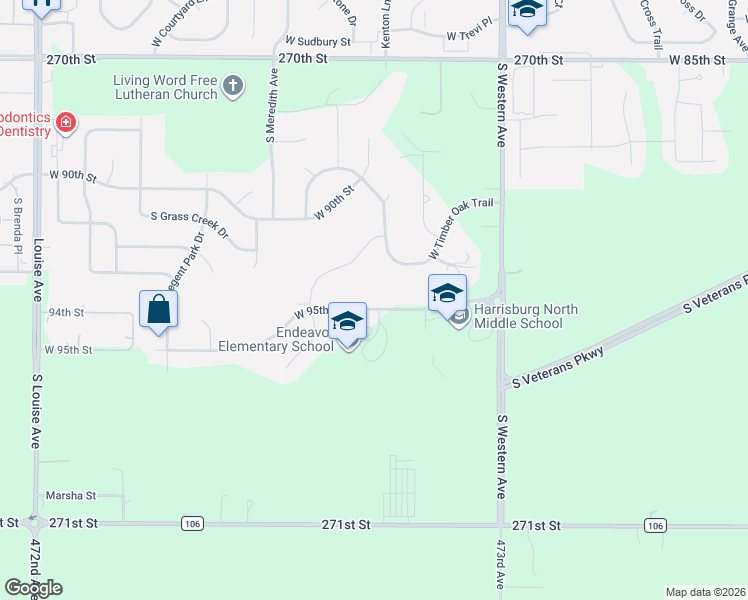 map of restaurants, bars, coffee shops, grocery stores, and more near 2401 West 95th Street in Sioux Falls