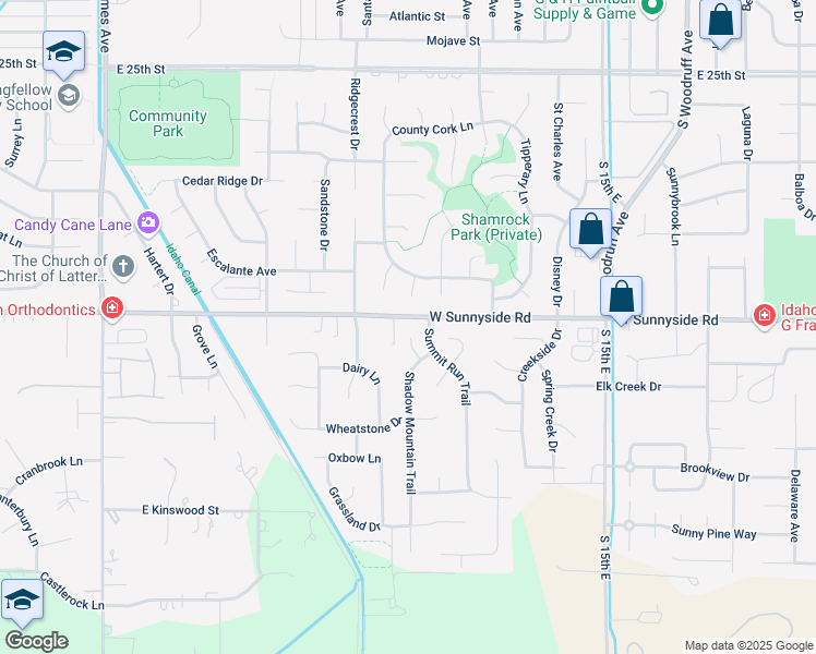 map of restaurants, bars, coffee shops, grocery stores, and more near 3185 Amherst Circle in Idaho Falls