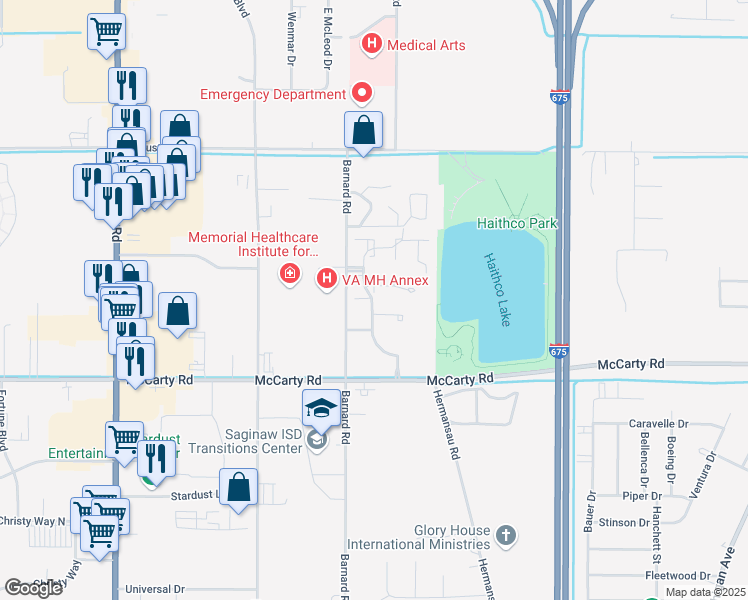 map of restaurants, bars, coffee shops, grocery stores, and more near 4070 Green Isle Way in Saginaw