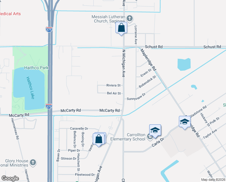 map of restaurants, bars, coffee shops, grocery stores, and more near 1578 Riviera Street in Saginaw