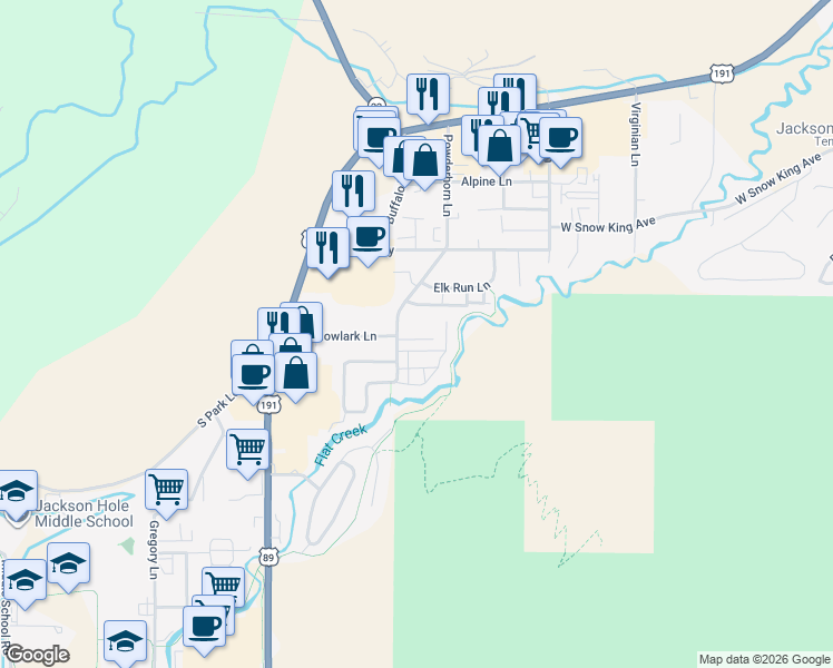 map of restaurants, bars, coffee shops, grocery stores, and more near 750 Powderhorn Lane in Jackson