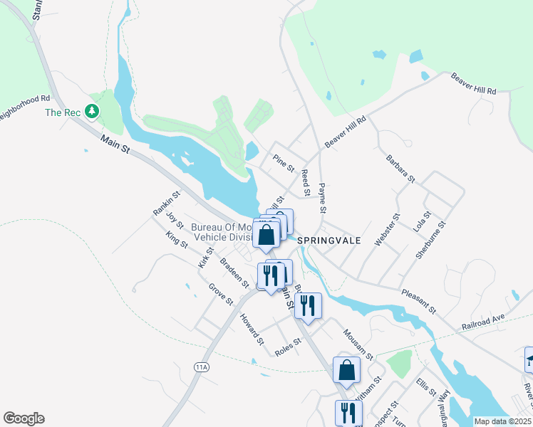 map of restaurants, bars, coffee shops, grocery stores, and more near 16 Mill Street in Sanford