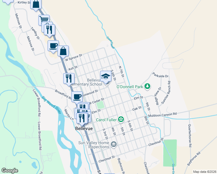 map of restaurants, bars, coffee shops, grocery stores, and more near 298 North 5th Street in Bellevue