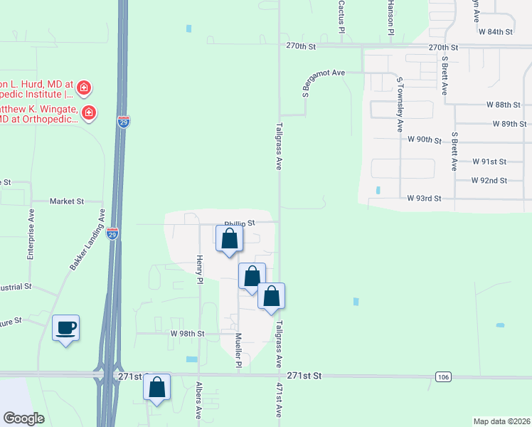 map of restaurants, bars, coffee shops, grocery stores, and more near 27049 471st Avenue in Sioux Falls