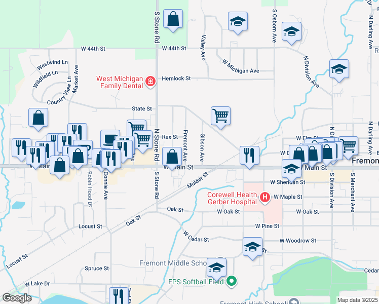 map of restaurants, bars, coffee shops, grocery stores, and more near 28 Fremont Avenue in Fremont