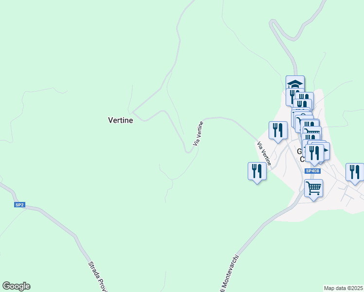 map of restaurants, bars, coffee shops, grocery stores, and more near Via Vertine in Gaiole In Chianti