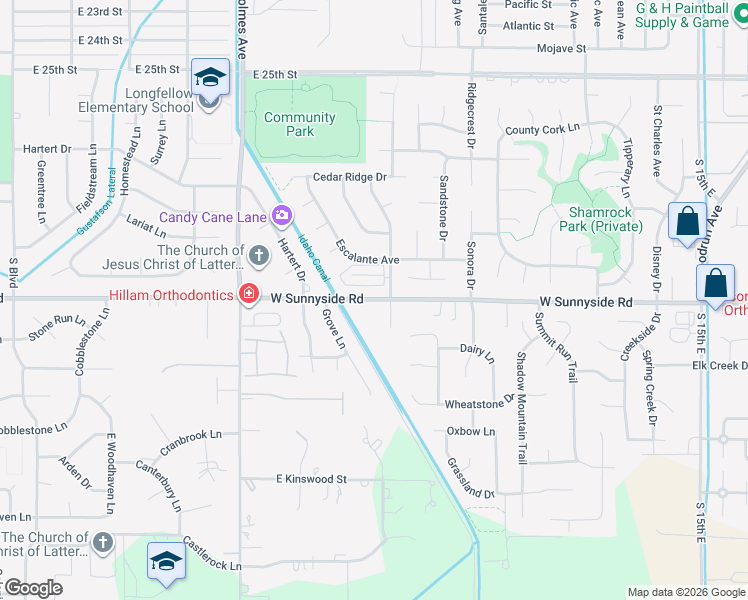 map of restaurants, bars, coffee shops, grocery stores, and more near 3252 Chaparral Drive in Idaho Falls