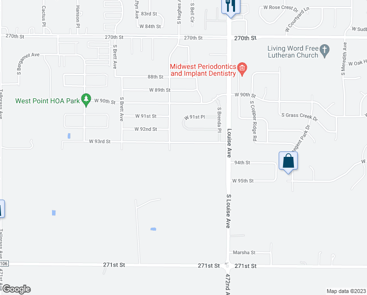 map of restaurants, bars, coffee shops, grocery stores, and more near 3801 West 93rd Street in Sioux Falls