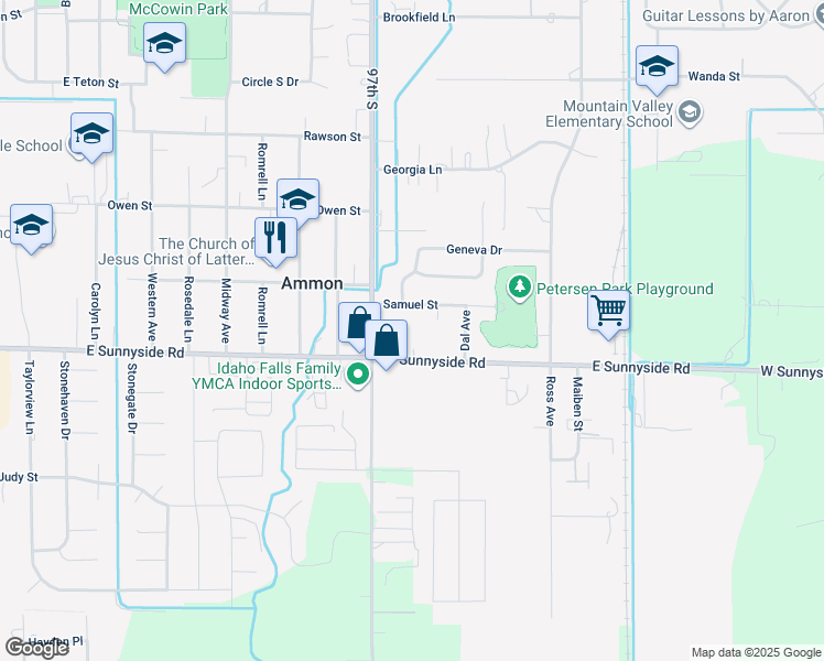 map of restaurants, bars, coffee shops, grocery stores, and more near 3560 Samuel Street in Ammon