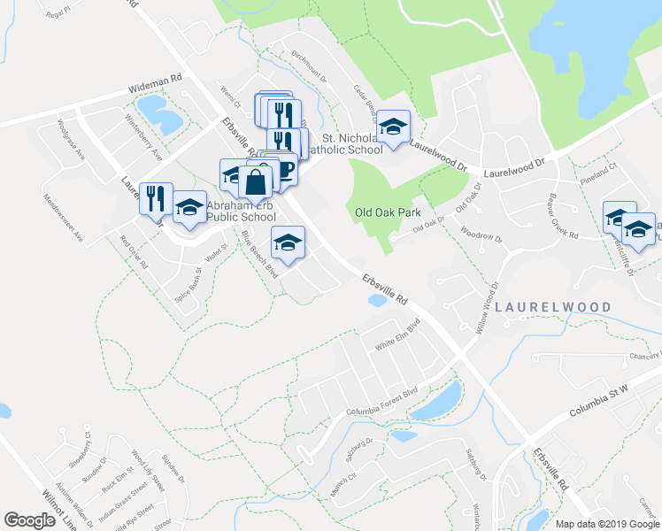 map of restaurants, bars, coffee shops, grocery stores, and more near 692 Wild Ginger Avenue in Waterloo