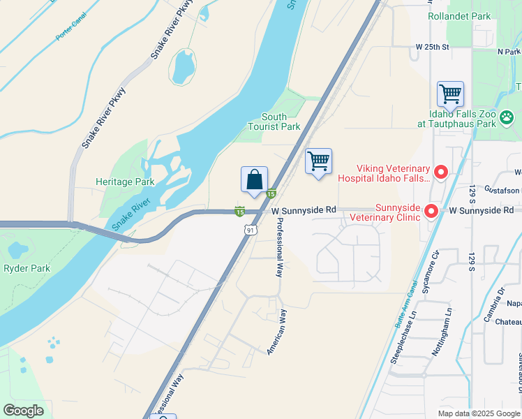 map of restaurants, bars, coffee shops, grocery stores, and more near S Yellowstone Hwy & W Sunnyside Rd in Idaho Falls