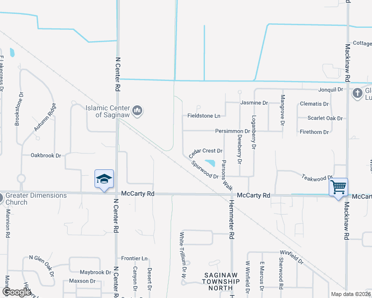 map of restaurants, bars, coffee shops, grocery stores, and more near 4192 Spurwood Drive in Saginaw