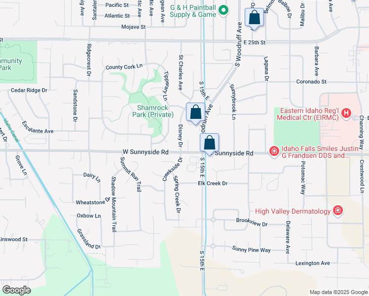 map of restaurants, bars, coffee shops, grocery stores, and more near 3240 South Woodruff Avenue in Idaho Falls