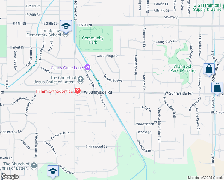 map of restaurants, bars, coffee shops, grocery stores, and more near 3252 Chaparral Drive in Idaho Falls