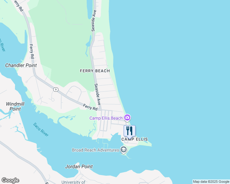 map of restaurants, bars, coffee shops, grocery stores, and more near 38 Surf Street in Saco