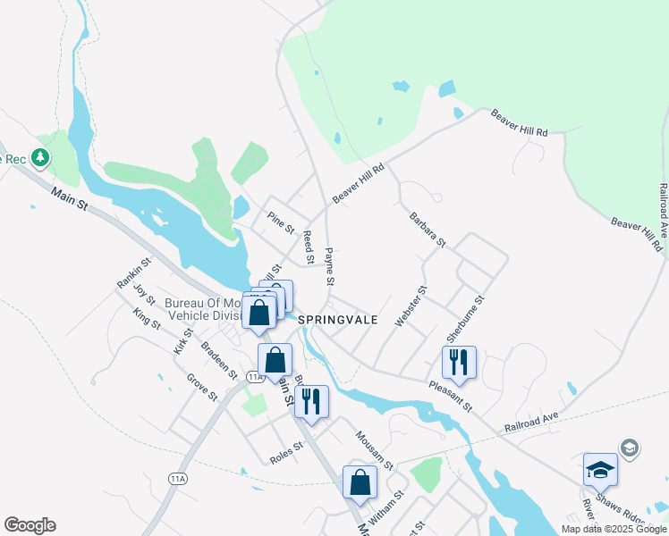 map of restaurants, bars, coffee shops, grocery stores, and more near 29 Payne Street in Sanford