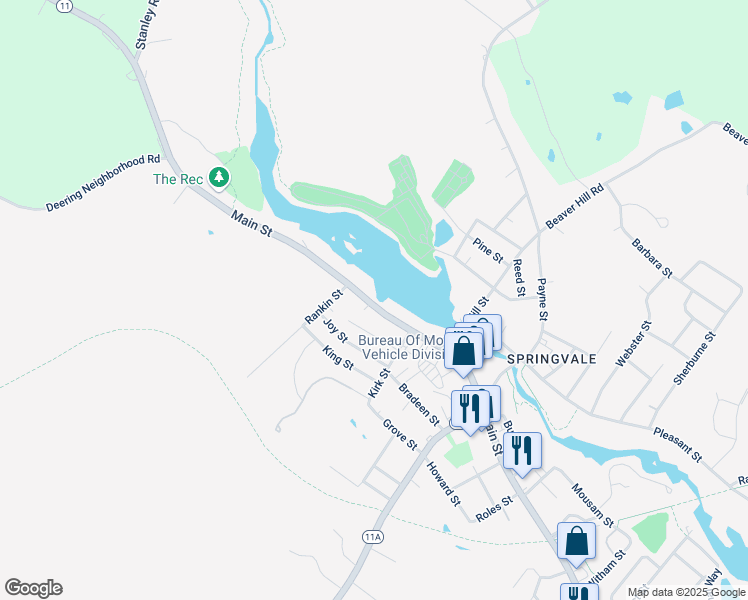 map of restaurants, bars, coffee shops, grocery stores, and more near 406 Main Street in Sanford
