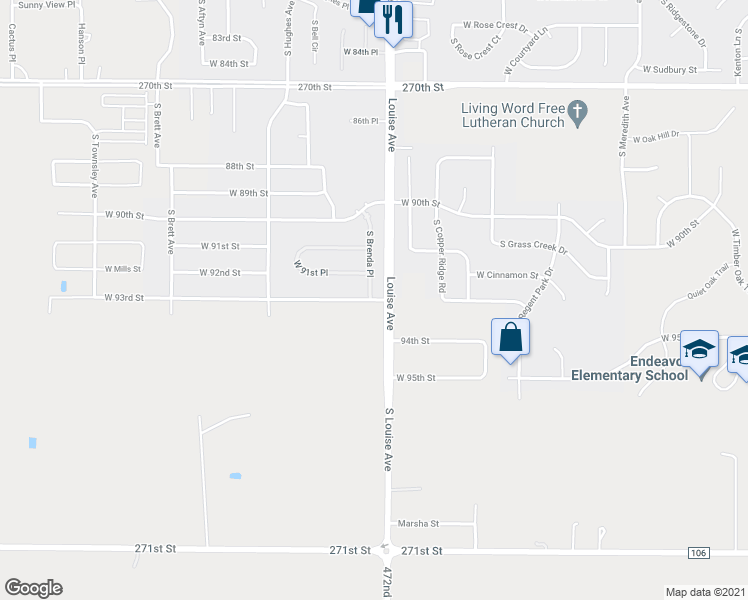 map of restaurants, bars, coffee shops, grocery stores, and more near 3409 West 93rd Street in Sioux Falls