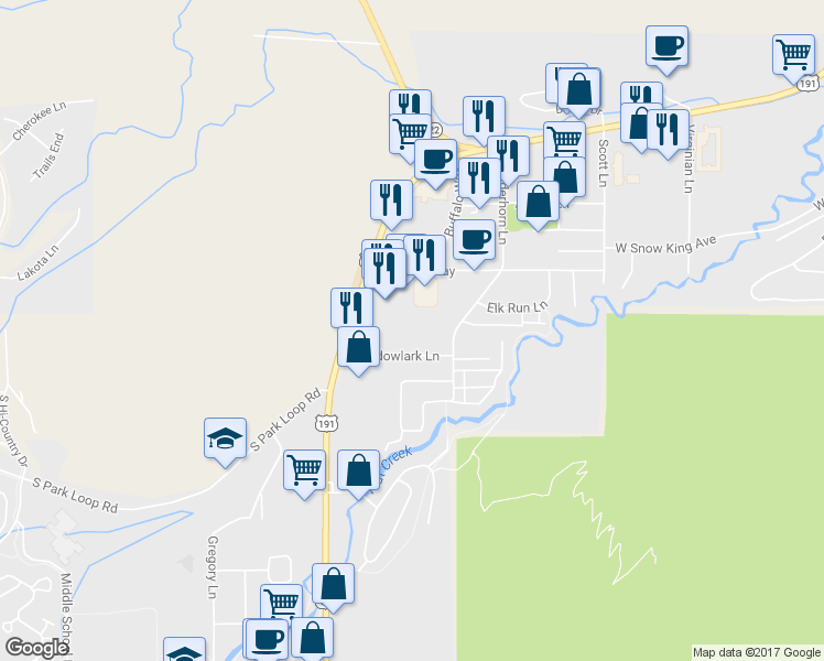 map of restaurants, bars, coffee shops, grocery stores, and more near 1189 Meadowlark Lane in Jackson