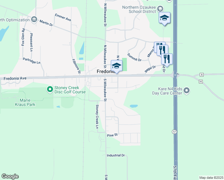 map of restaurants, bars, coffee shops, grocery stores, and more near 309 Saint Rose Avenue in Fredonia