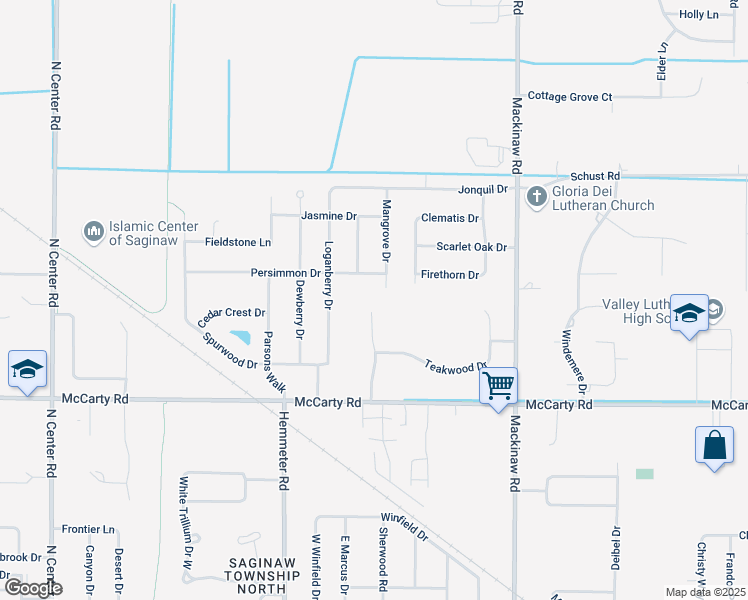 map of restaurants, bars, coffee shops, grocery stores, and more near 4344 Maple Woods Drive West in Saginaw