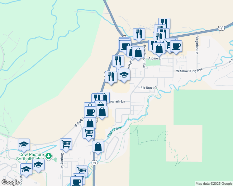 map of restaurants, bars, coffee shops, grocery stores, and more near 1189 Meadowlark Lane in Jackson