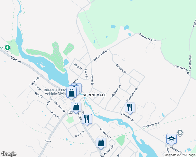 map of restaurants, bars, coffee shops, grocery stores, and more near 29 Payne Street in Sanford