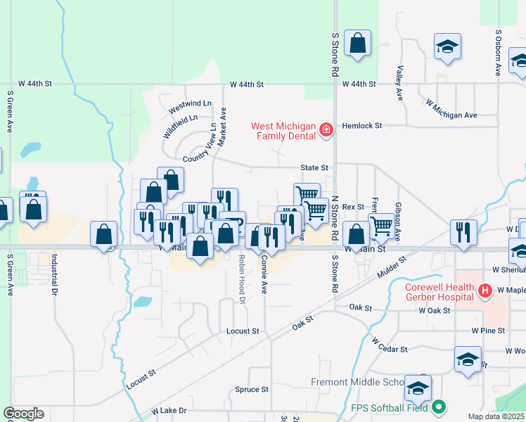 map of restaurants, bars, coffee shops, grocery stores, and more near 1034 Rex Street in Fremont