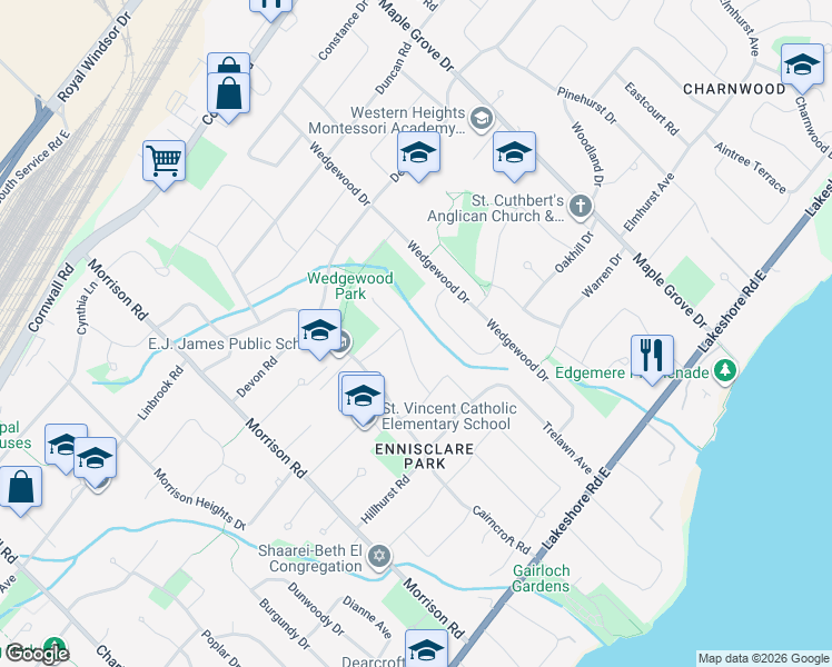 map of restaurants, bars, coffee shops, grocery stores, and more near 291 Dalewood Drive in Oakville