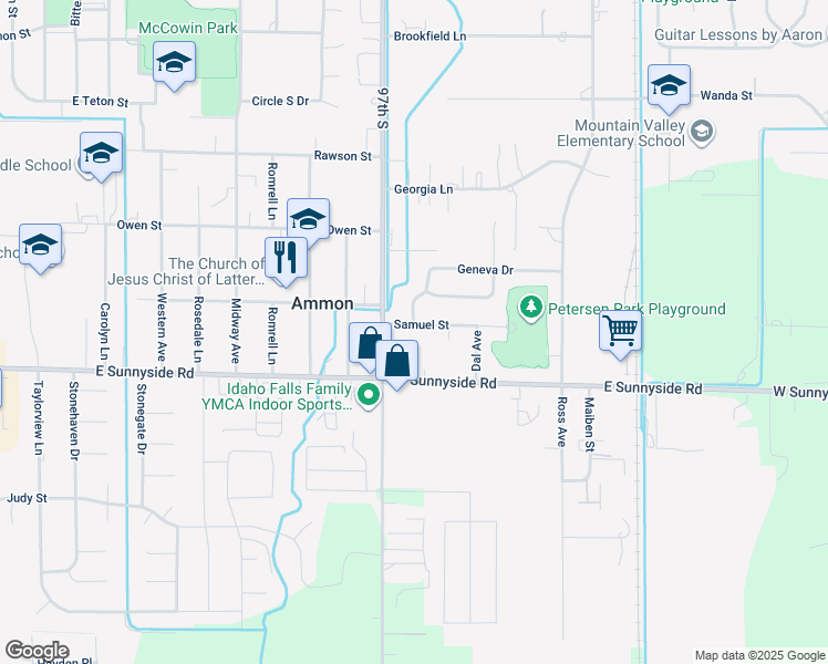 map of restaurants, bars, coffee shops, grocery stores, and more near 3560 Samuel Street in Ammon