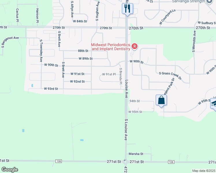 map of restaurants, bars, coffee shops, grocery stores, and more near 3605 West 93rd Street in Sioux Falls