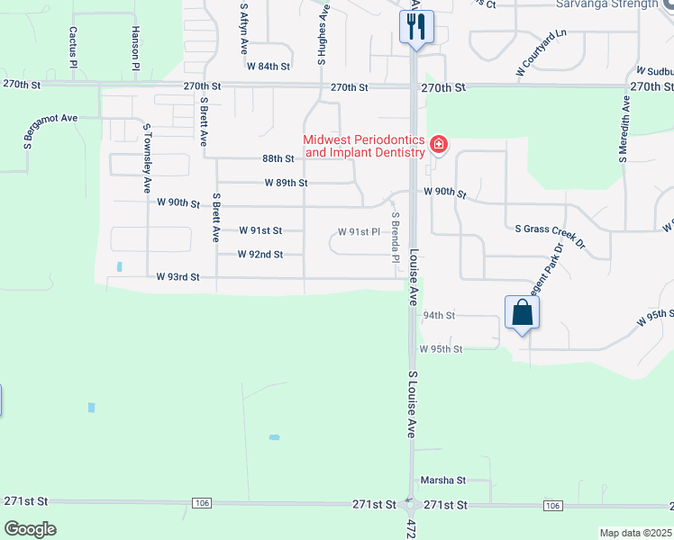 map of restaurants, bars, coffee shops, grocery stores, and more near 3801 West 93rd Street in Sioux Falls