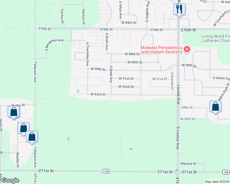 map of restaurants, bars, coffee shops, grocery stores, and more near 3901 West 93rd Street in Sioux Falls