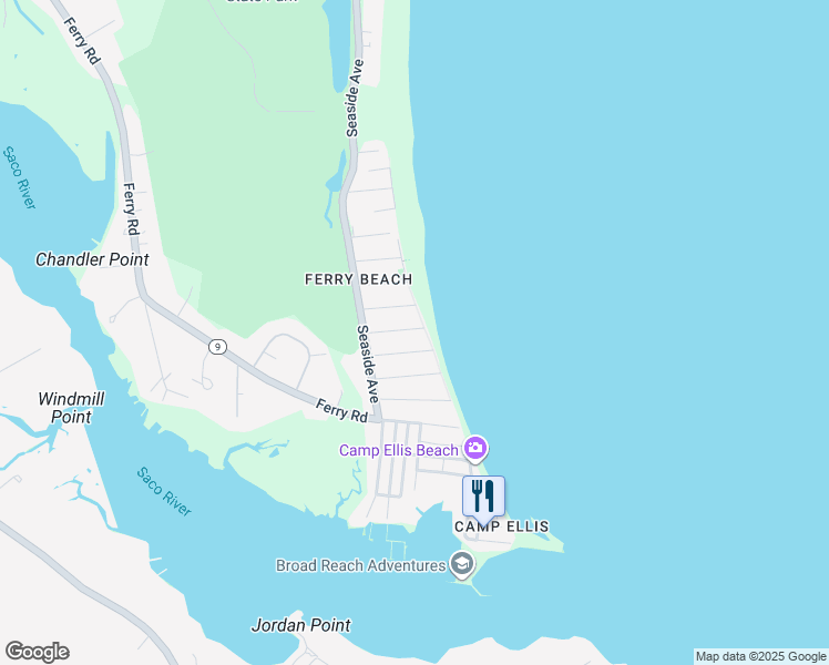 map of restaurants, bars, coffee shops, grocery stores, and more near 38 Surf Street in Saco